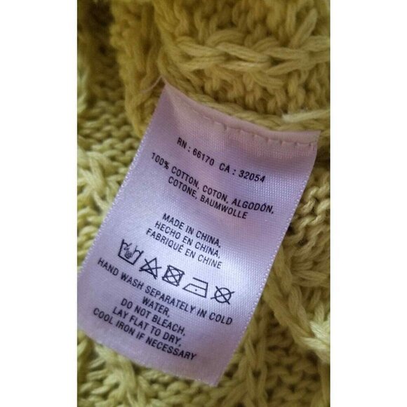 Anthro Sparrow 100% Cotton Yellow 3/4 Sleeve Cable Knit Crew Neck Sweater Sz XS - Picture 10 of 10